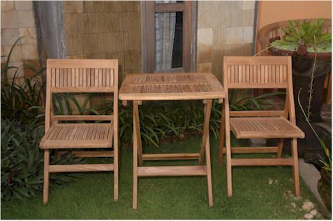 SOLID TEAK FOLDING PATIO BISTRO SET FURNITURE  