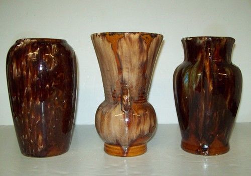 BRUSH McCoy BROWN Drip VASE Lot DOUBLE Handle  