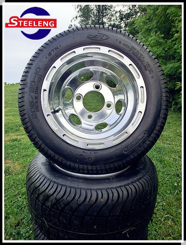 GOLF CART POLISHED ALUMINUM WHEELS AND LOW PROFILE TIRES (SET OF 4 