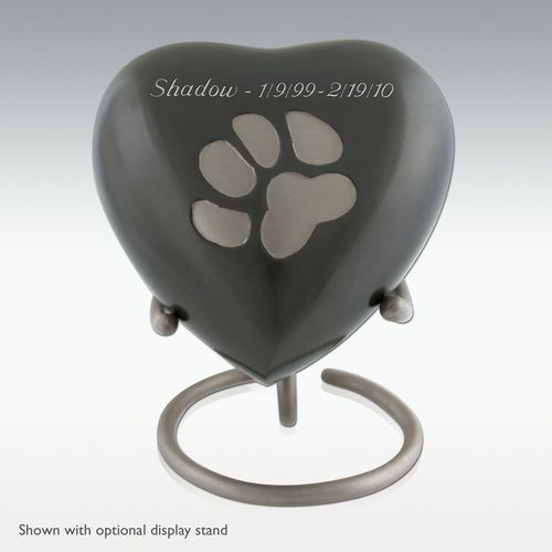 Pewter Keepsake Heart With Paws Cremation Urn   Engravable   Free 