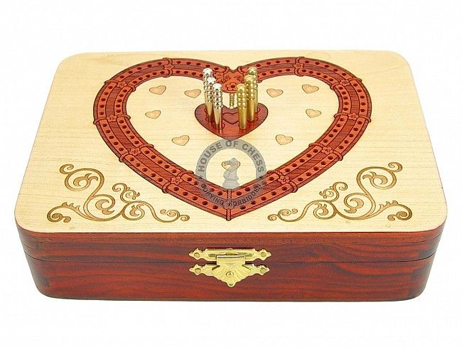 Heart Shape Continuous Cribbage Board 2 Tracks in Bloodwood / Maple