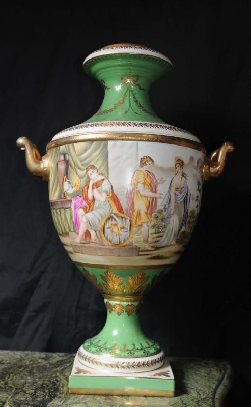 Pair Sevres Porcelain Roman Urns Vases  