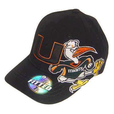 NCAA FITTED CAP HAT BLACK UM MIAMI HURRICANES 7 5/8  