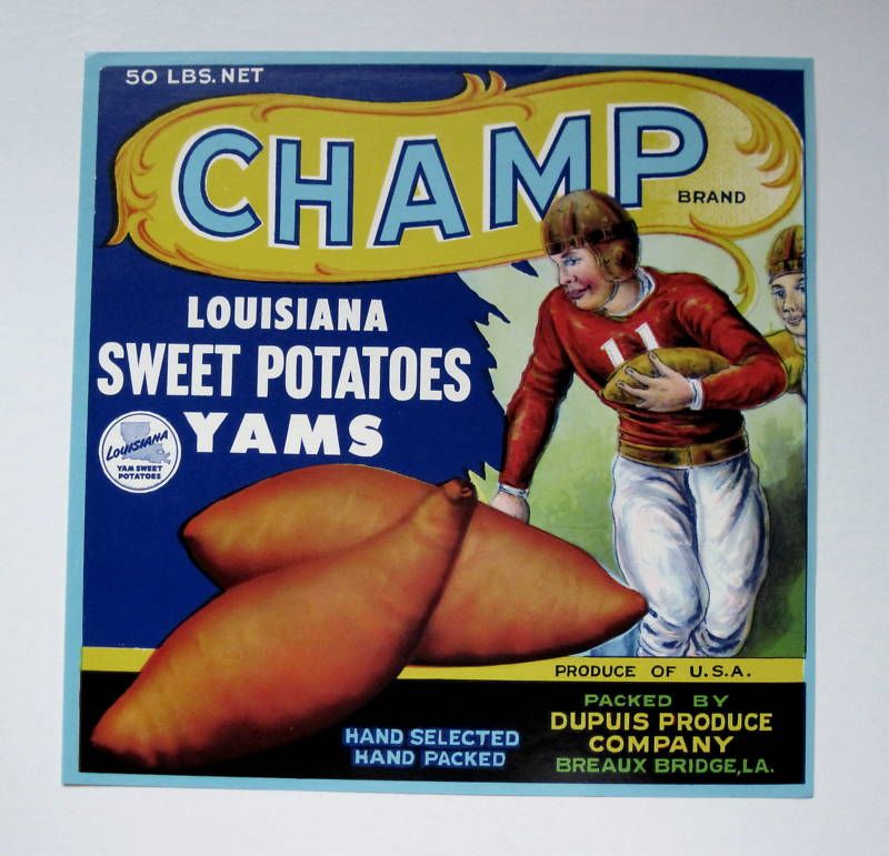 Champ Sweet Potato Yams Crate Label Football Player  