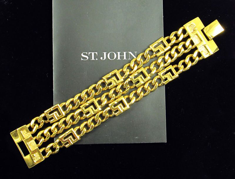 ST JOHN ~RARE ~ LOGO CHAIN BRACELET~18K TRIPLE PLATE  