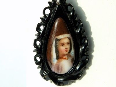 ANTIQUE C1800S WHITBY JET & MINATURE CAMEO EARRINGS  