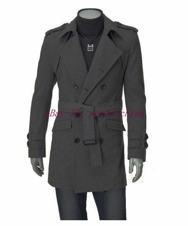 Mens slim Double Breasted Wool Long JACKET COAT  