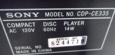 Sony CDPCE335 5 Disc Compact Disc CD Player CDP CE335  