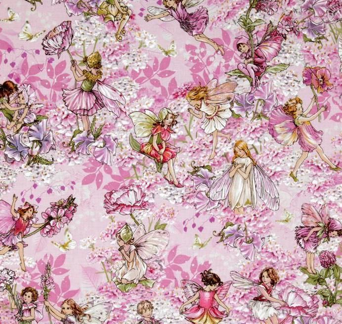 FABRIC PINK PETAL FLOWER FAIRIES Garden Angels Cicely Mary Barker M 