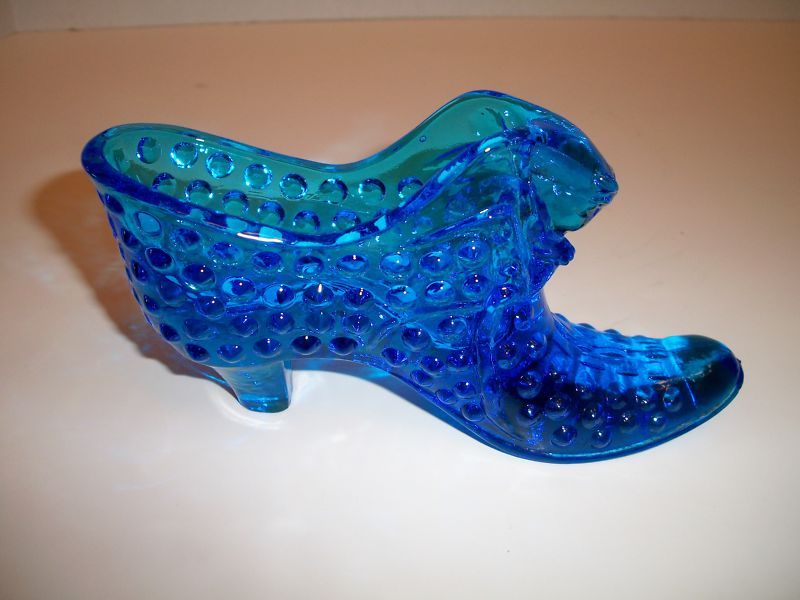 VINTAGE FENTON HOBNAIL SHOE Blue Cat Boot Glassware  