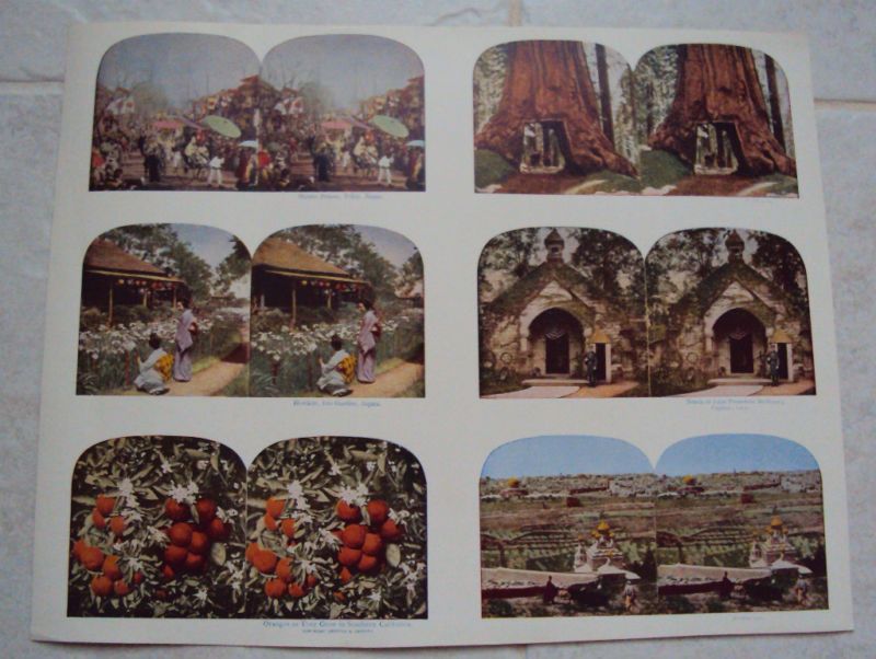 RARE ANTIQUE UNCUT SHEET 6 STEREOVIEW CARDS JAPAN 1900s  