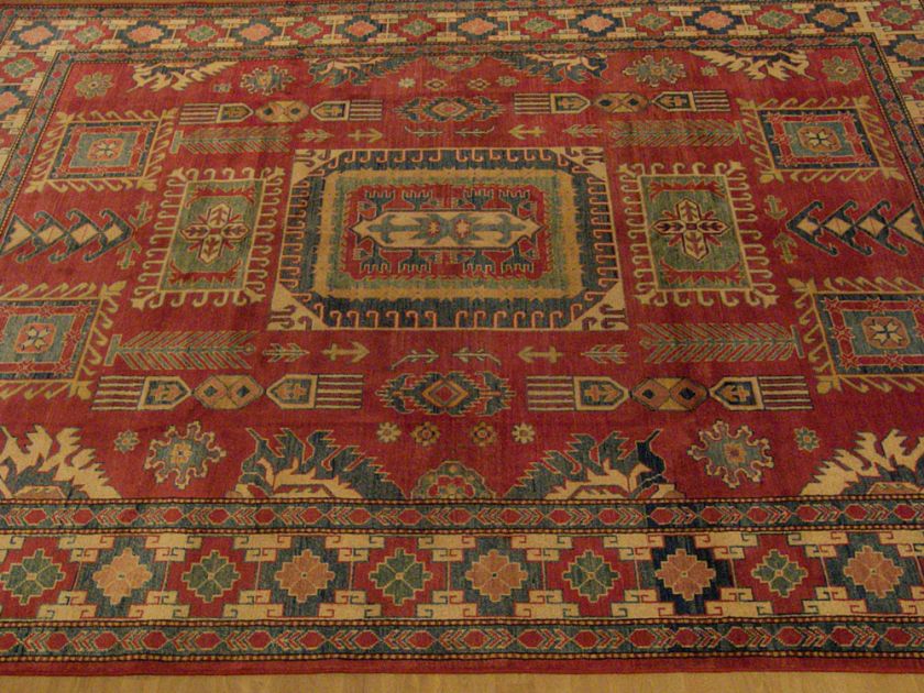   Natural Vegetable Dye Hand Spun Wool Afghan Kazak Area Rug # 2423