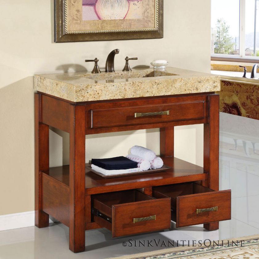     Modern Kashmir Gold Granite Stone Top Single Bathroom Sink Vanity