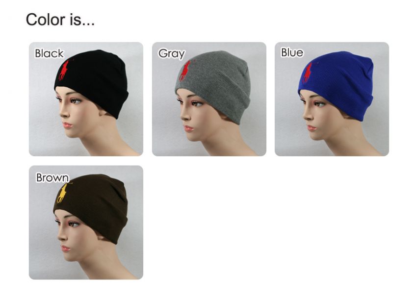 Blue Polo Short Knit Beanie Hat Red Big Logo BBM3 100% Cotton Winter 