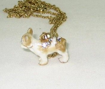 Bejeweled Tan French Bulldog Trinket Box with Pendant  