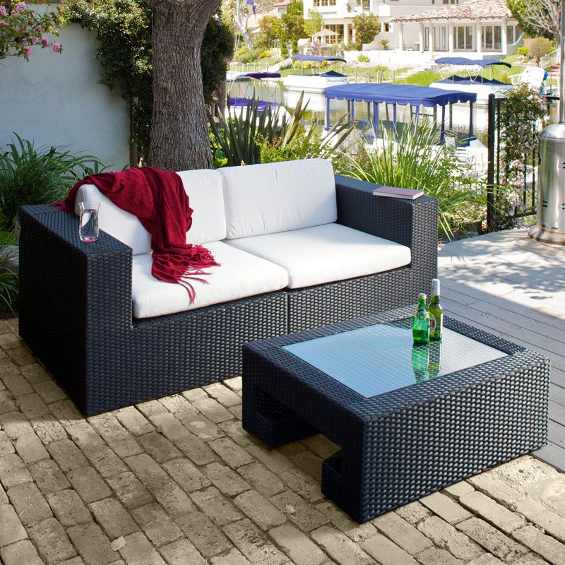 Outdoor Patio Furniture 3pcs Love Seat & Table Set  