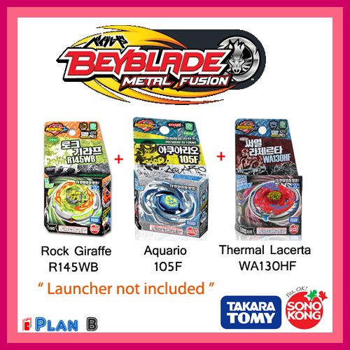 Metal Beyblade Rock Giraffe+Aquario+Thermal Lacerta Set  