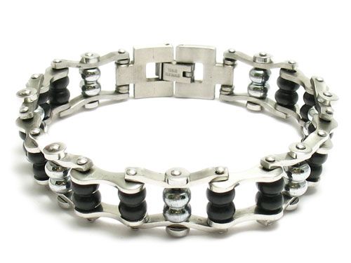 Stainless Steel 8.25 Bead Bike Chain Mens Bracelet JM094  