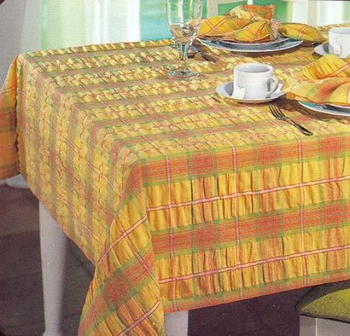 Nantucket Plaid Yellow Green Red Cotton Fabric Kitchen Tablecloth Kemp 