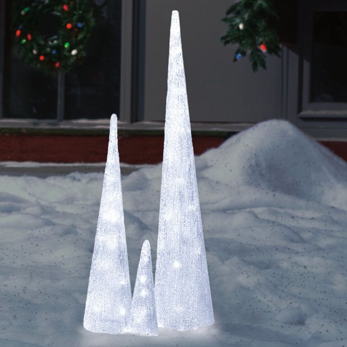 Brookstone Pre lit LED White Ice Cone Tree   35 Inch  