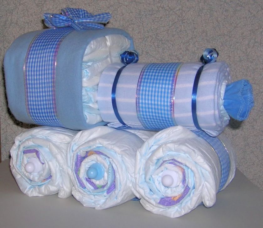 DIAPER CAKE DUO ~ TRAIN & BASSINET ~ GIFTS BY JAYDE  