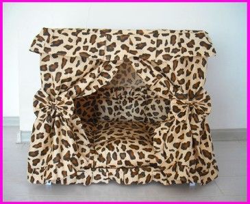 Leopard Print Pet Dog Cat Handmade Bed Furniture House + pillow  