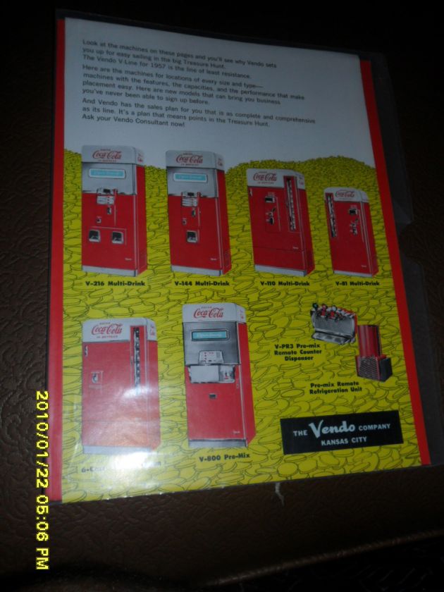 1960s COCA COLA THE VENDO V LINE DISPENSER FRIDGE ADD  