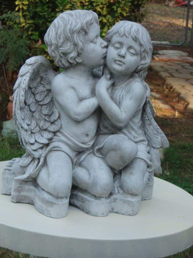 FIRST KISS TO GIRL BY BOY CHERUB ANGEL CONCRETE STATUE  