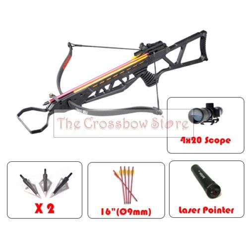   Black Hunting Crossbow Laser 6x 16 Bolts + 4x20 Scope + 6x Broadheads