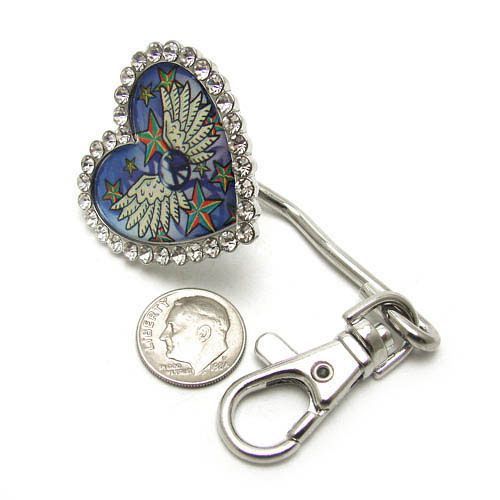 RHINESTONE HEART WINGS WESTERN PURSE KEY RING FINDER  