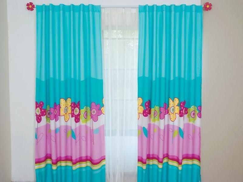 NEW Girls Teens Flowers Aqua Curtains Drapes Set 4pc  