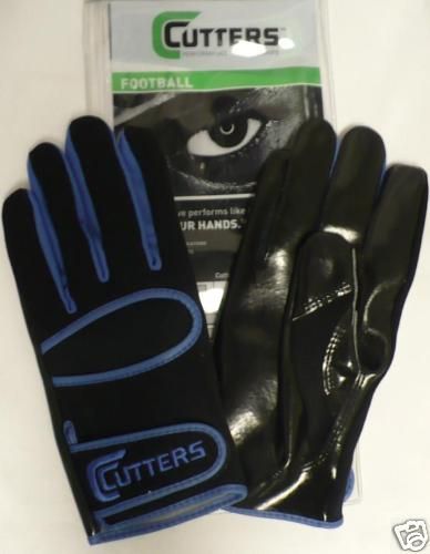 CUTTERS GLOVES FOOTBALL WR/RB CUSTOM BK/BK/ROY SIZE MED  