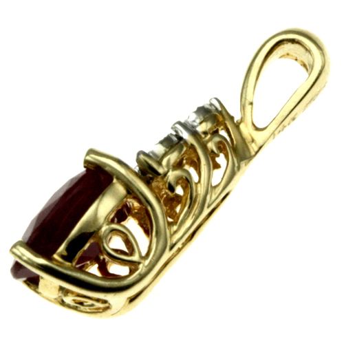 10k yellow gold oval red ruby and 3 diamond pendant  