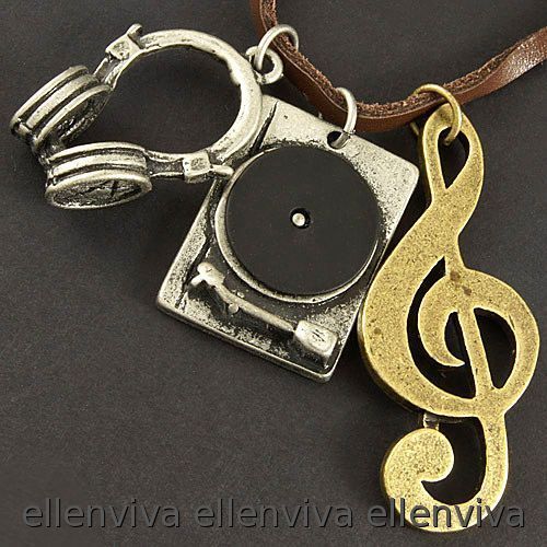 DJ Turntable Headset Music Note Necklace FS #ne459cp  