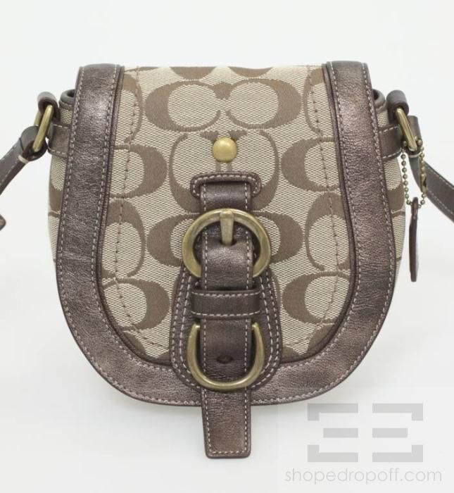   Signature Monogram Canvas & Bronze Metallic Leather Trim Crossbody Bag