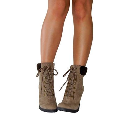 Edge Hiking Boots Inspired Suede Lace Up Sweater Trim Ankle Booties 