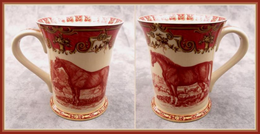 RED & CREAM TRANSFERWARE VICTORIAN HORSE TOILE MUG  