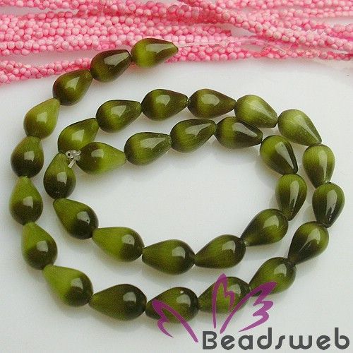 11X8mm Cats Cats Eye Teardrop Glass Loose Beads F&S  