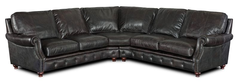 Distressed Black Leather Sectional Sofa  