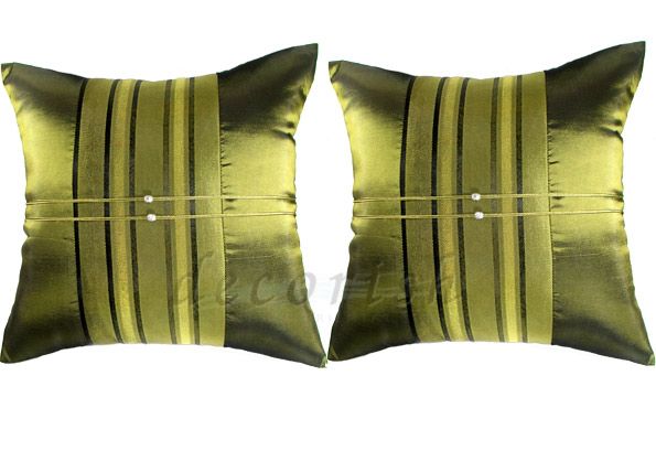 Silk Green Striped Decorative Pillow Cases / Cushions  