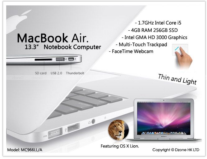 New Apple MacBook Air 13.3 MC966 256GB Notebook Computer 4GB RAM 1 