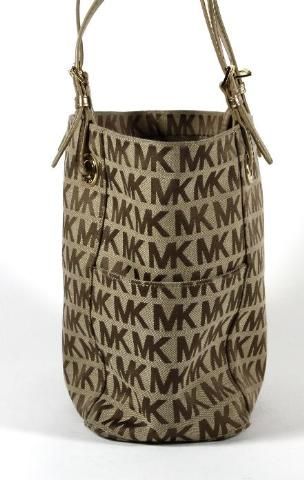 Michael Kors Brown Signature Logo Canvas Gold Handle Tote Shoulder Bag 