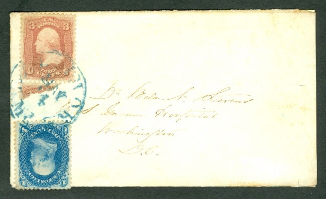   Franklin + 3¢ Washington (#63,65) combo tied on small cover, VF