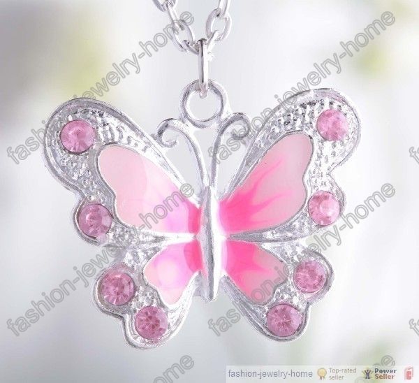 Fashion crystal butterfly necklace pendant 7 clour choose  