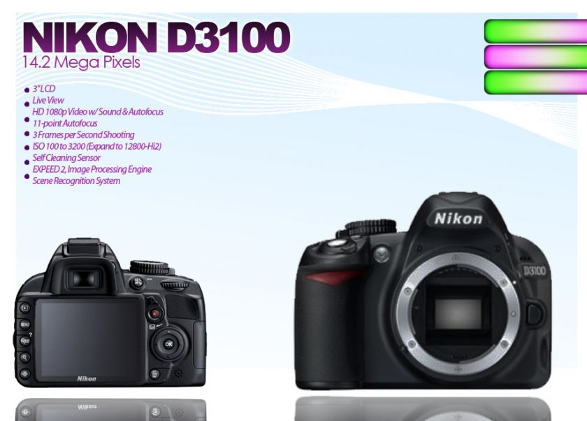 Nikon D3100 Digital SLR Camera Body +4 Lens 18 55 VR + 70 300mm 