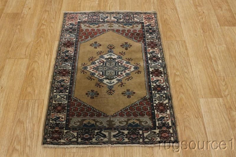 RARE BROWN COLOR ANTIQUE 3X4 OUSHAK TURKISH ORIENTAL AREA RUG WOOL 