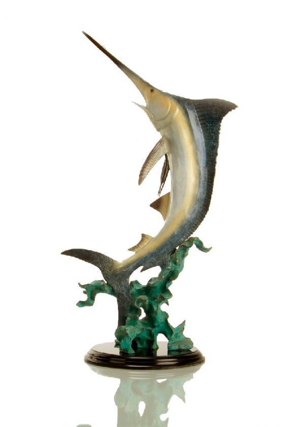   Verdi Green Coastal Florida Marlin Sculpture Statue Marble Base  