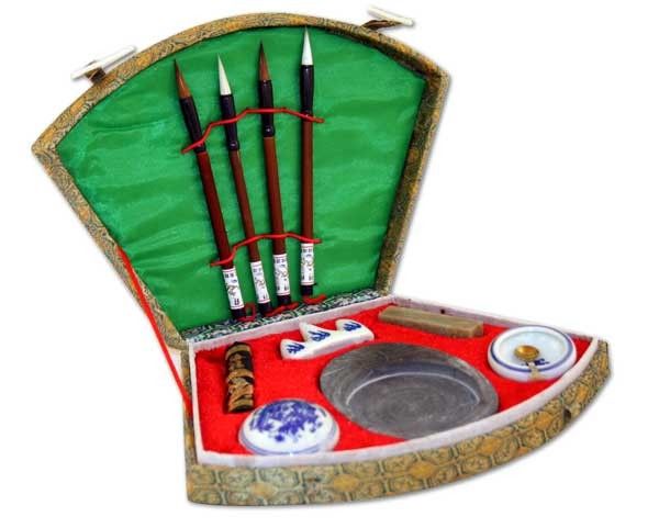 Chinese calligraphy brush pen ink Inkstone tool box set  