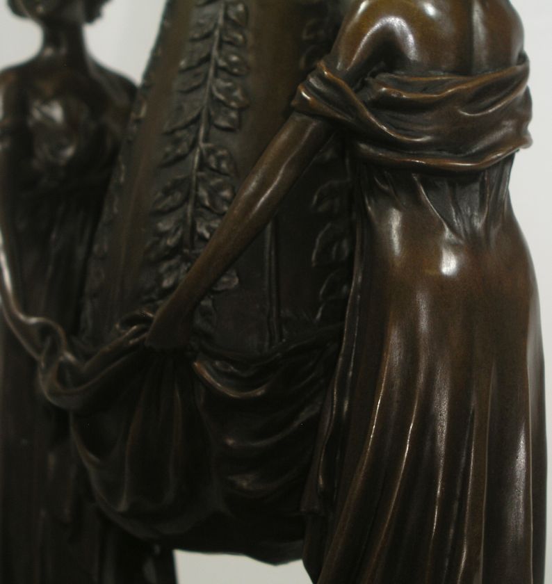 GRECIAN ROMAN WOMEN WITH VASE BRONZE SCULPTURE STATUE  