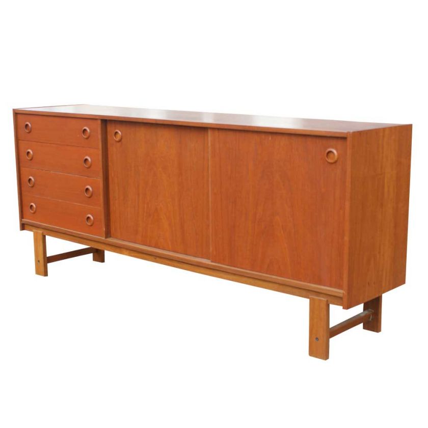 Vintage 1960s Danish Teak Buffet Sideboard Credenza  